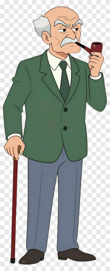 Elderly Man With Pipe And Cane PNG