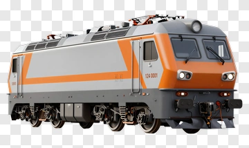Electric Locomotive With Orange Stripe PNG
