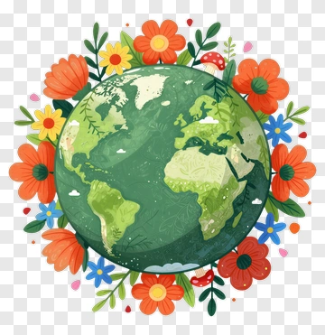 Earth Surrounded By Blooming Flowers PNG