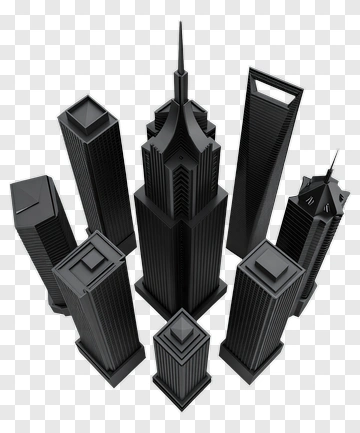 Black Skyscrapers Cityscape Model PNG