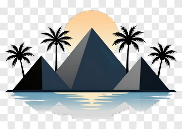 Pyramid And Palm Trees On Island PNG