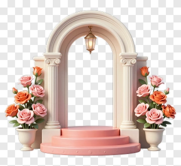 Pink Archway With Roses And Lantern PNG