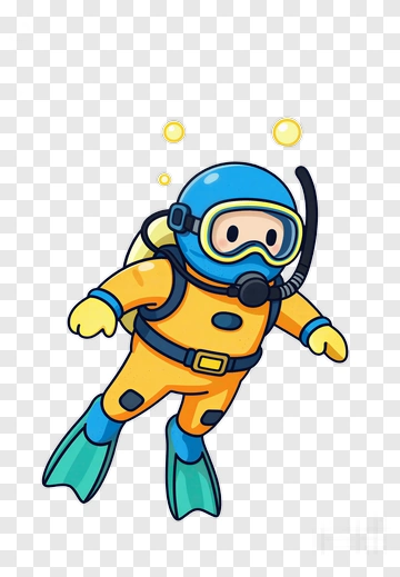 Cartoon Diver Exploring Underwater PNG