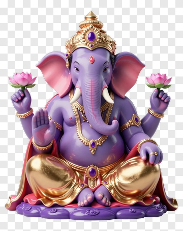 Purple Ganesha Statue Holding Lotus PNG