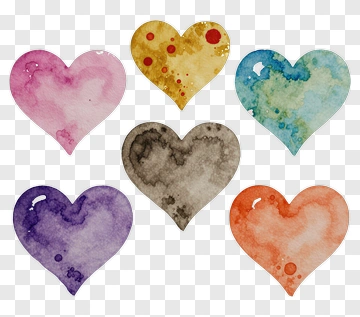 Watercolor Hearts In Various Colors PNG