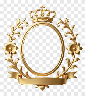 Golden Ornate Frame With Crown And Flowers PNG