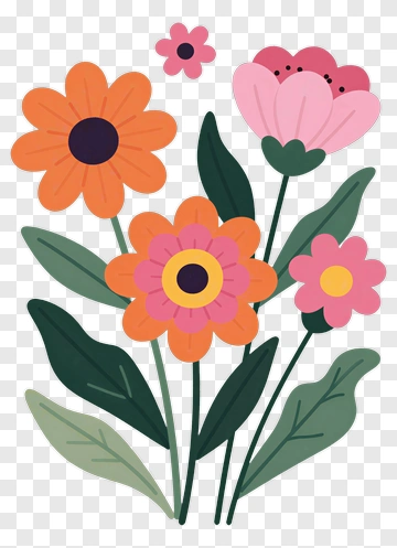 Colorful Flower Bouquet Illustration PNG