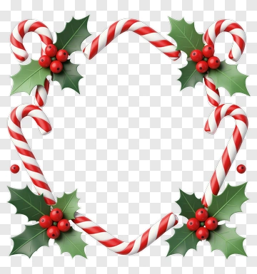 Candy Cane Holly Frame PNG