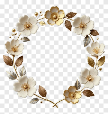 Elegant White And Gold Floral Wreath PNG