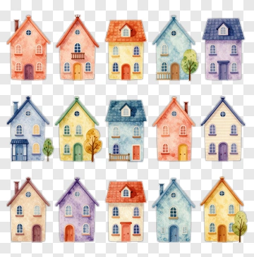 Watercolor Village Houses Collection PNG