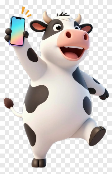 Happy Cow Holding Smartphone PNG