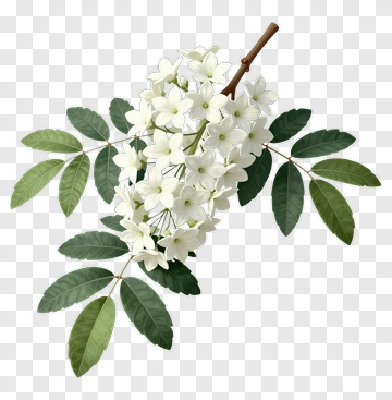 White Flowers With Green Leaves PNG