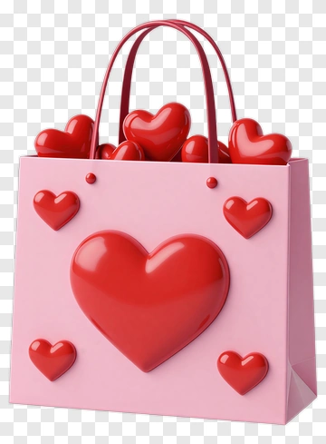 Pink Shopping Bag With Red Hearts PNG