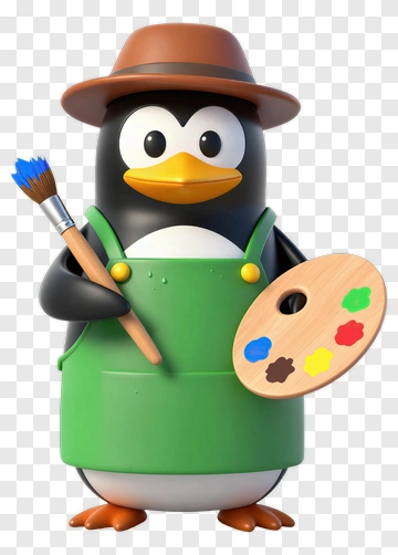 Artist Penguin Holding Brush And Palette PNG