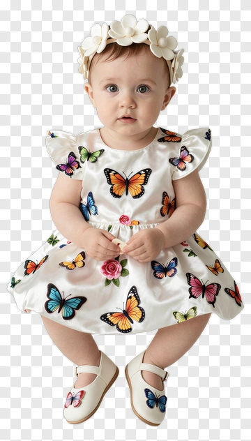Baby Girl In Butterfly Dress PNG