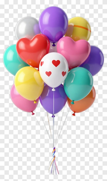 Colorful Heart-Shaped Balloons Bouquet PNG