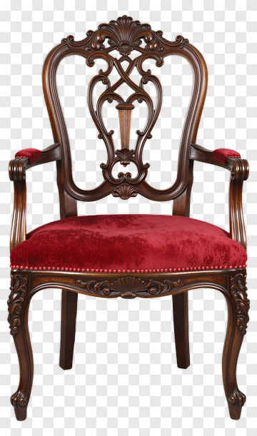 Classic Wooden Armchair With Red Velvet Seat PNG