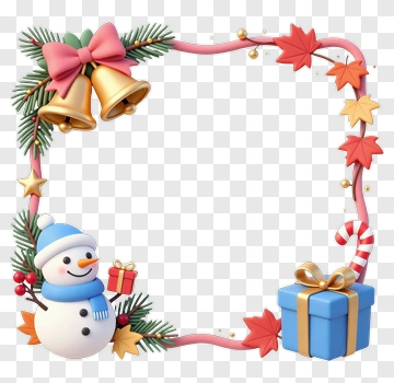 Festive Christmas Frame With Snowman And Gifts PNG
