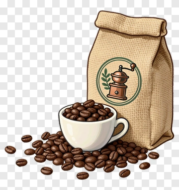 Coffee Beans In Cup And Bag PNG