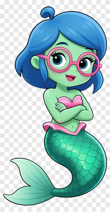 Mermaid With Glasses And Pink Heart PNG