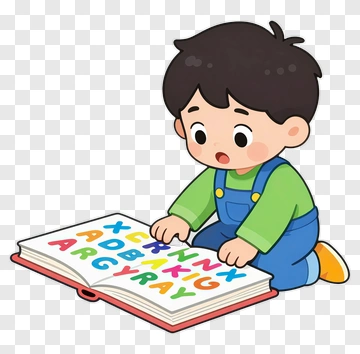 Child Reading Alphabet Book PNG