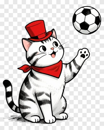 Cat In Top Hat Juggling Soccer Ball PNG