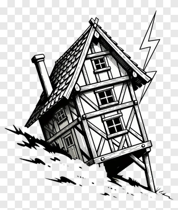 Tilting House With Lightning Bolt PNG