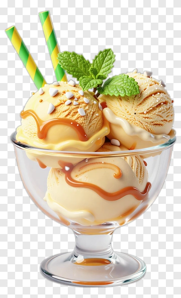Scoop Of Vanilla Ice Cream With Caramel PNG