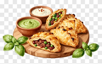 Empanada With Basil And Dip PNG