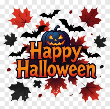 Happy Halloween Pumpkin And Leaves PNG