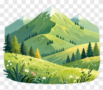Mountain Landscape With Wildflowers And Pine Trees PNG