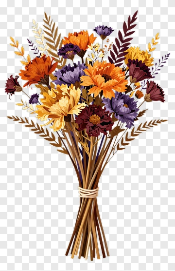 Vibrant Flower Bouquet With Dried Elements PNG