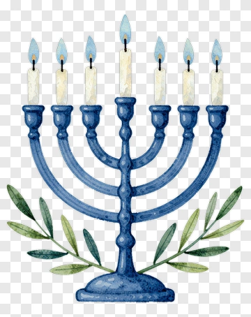 Blue Menorah With Olive Branch PNG