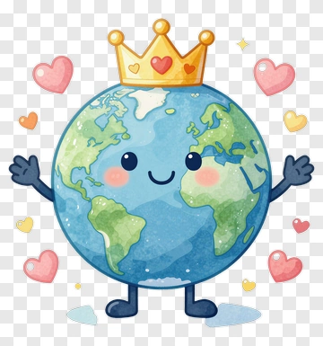 Earth Wearing Crown And Surrounded By Hearts PNG