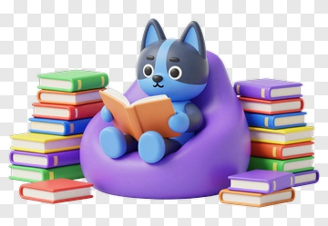 Blue Cat Reading In Bean Bag PNG