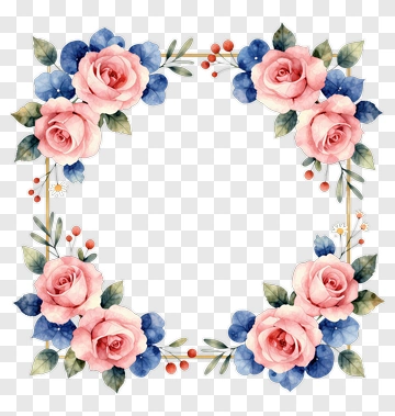 Watercolor Floral Frame With Roses PNG