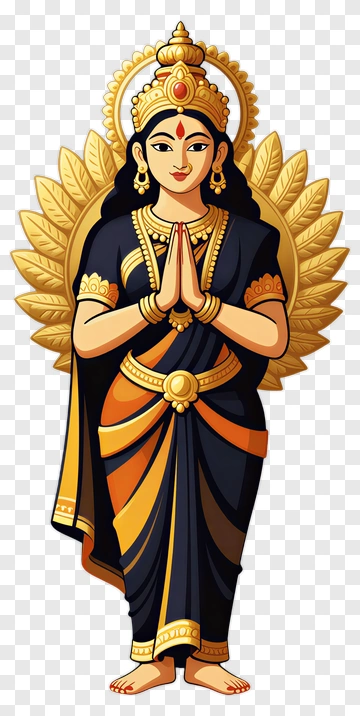 Devi With Golden Crown And Leaf Wings PNG