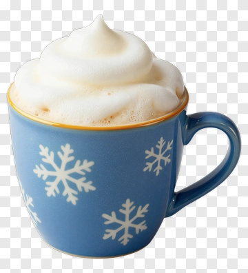 Blue Snowflake Coffee Cup With Whipped Cream PNG