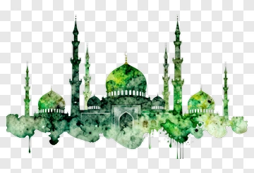 Green Watercolor Mosque Silhouette PNG