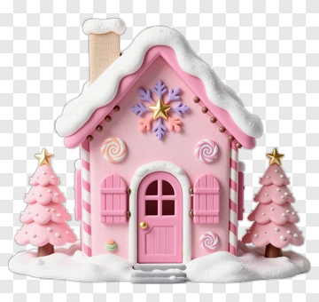 Pink Candy House With Christmas Trees PNG