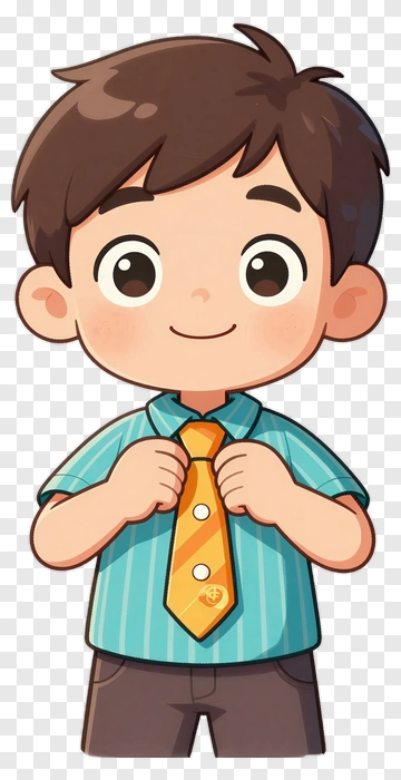 Cartoon Boy Adjusting His Tie PNG