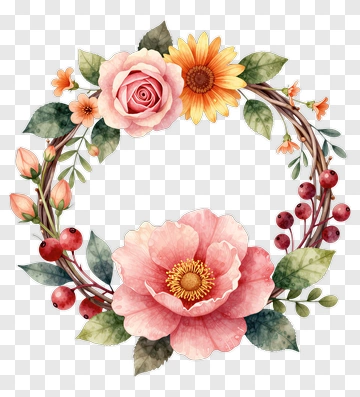 Watercolor Floral Wreath With Rose And Sunflower PNG