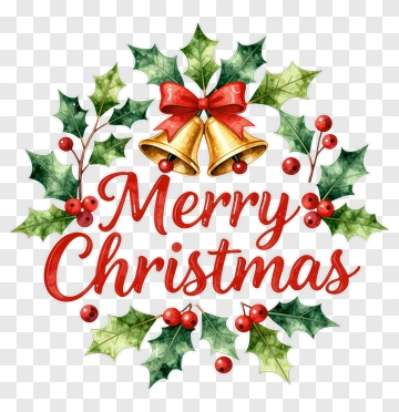 Merry Christmas Wreath With Bells And Holly PNG