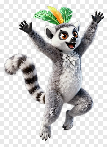 Jumping Lemur With Feather And Leaf PNG