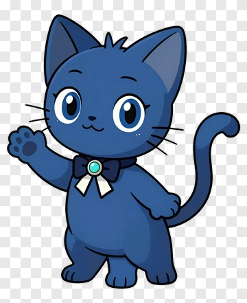 Blue Cartoon Cat Waving PNG