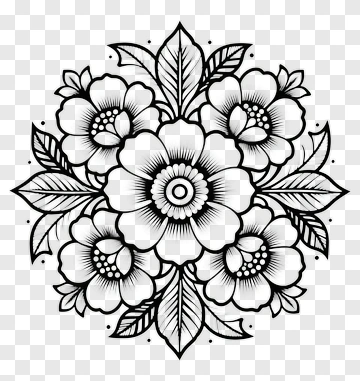 Symmetrical Floral Tattoo Design PNG