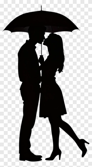 Couple Kissing Under Umbrella PNG