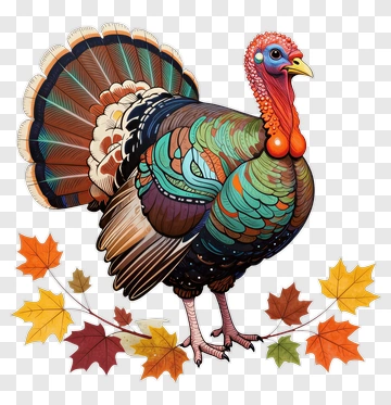 Colorful Turkey With Autumn Leaves PNG