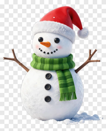 Snowman With Santa Hat And Scarf PNG