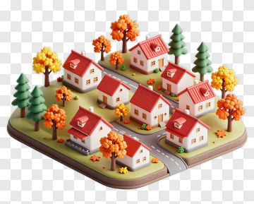 Miniature Village With Autumn Trees PNG